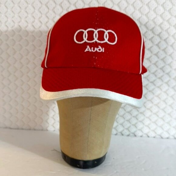 VTG Audi Lightweight Sports Cap -Red with White Logo, Trim, & Accents - Picture 2 of 8